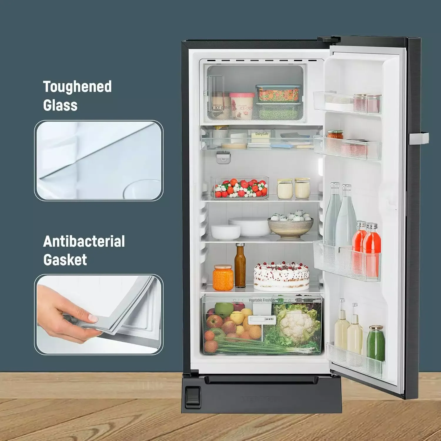 Liebherr DFBBSD 1925, 191L 4 Star Pure Single-door refrigerator with iCoolTouch UI, Foot Pedal, Base Drawer, 20 Years Warranty on Compressor, Black Steel Liebherr DFBBSD 1925, 191L 4 Star Pure Single-door refrigerator with iCoolTouch UI, Foot Pedal, Base Drawer, 20 Years Warranty on Compressor, Black Steel