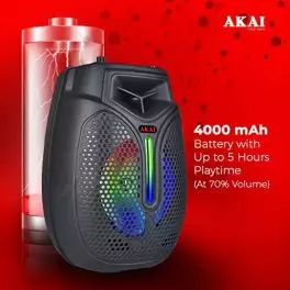 AKAI Party Speakers PM 20P with 20W RMS 65 inch Single Driver Extra Powerful Battery 4000mAh immersive Sound Quality with Wired Karaoke Mic 0 4
