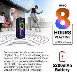 AKAI PartyMate Pro PM 80P Wireless Bluetooth Party Speaker 80W RMS Dynamic Light Show Upto 8Hrs Playtime Portable Outdoor Party Tower Speaker Karaoke Support with Wireless Mic Black 0 2