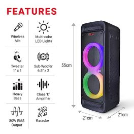 AKAI PartyMate Pro PM 80P Wireless Bluetooth Party Speaker 80W RMS Dynamic Light Show Upto 8Hrs Playtime Portable Outdoor Party Tower Speaker Karaoke Support with Wireless Mic Black 0 3