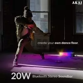 AKAI SB 20 20W Bluetooth Stereo Soundbar with Multicolour LED Lights Supporting BT V50 USB SD Card AUX FM Call Function and with 2000mAh Inbuilt BatteryBlack 0 0