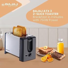Bajaj ATX 3 750 Watt Pop up Toaster 2 Slice Automatic Pop up Toaster Dust Cover Slide Out Crumb Tray 6 Level Browning Controls 2 Year Warranty by Bajaj BlackSilver Electric Toaster 0 0