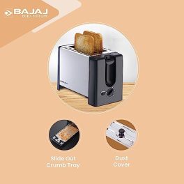 Bajaj ATX 3 750 Watt Pop up Toaster 2 Slice Automatic Pop up Toaster Dust Cover Slide Out Crumb Tray 6 Level Browning Controls 2 Year Warranty by Bajaj BlackSilver Electric Toaster 0 2
