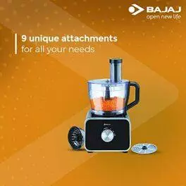 Bajaj FX 1000 DLX 1000 Watts Food Processor and Mixer Grinder with 9 attachments Black 0 2
