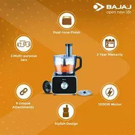 Bajaj FX 1000 DLX 1000 Watts Food Processor and Mixer Grinder with 9 attachments Black 0 3