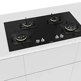 Bosch Built in Gas Hob Black Tempered glass Glass 4 Burner Auto Ignition 90 cm True Brass 2D Ring Burners with Glossy Black Heat Shields Enameld pan supports PNF9B6F10I 0 2