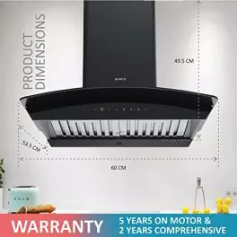 Elica 60 cm 1425 m3hr Autoclean Kitchen Chimney with Brushless DC Motor WDAT HAC 60 MS BLDC NERO 2 Baffle Filters Touch Motion Sensor Control Black 0 1