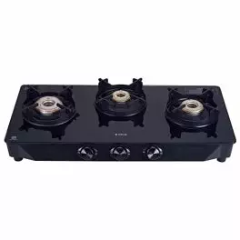 Elica Crest 3 Burner Gas Stove with Crown Design Pan Support and Forged Brass Burners CREST 370 J NERO Black 0 1