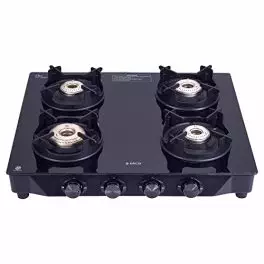 Elica Crest 4 Burner Gas Stove with Crown Design Pan Support and Forged Brass Burners CREST 460 J NERO Black 0 0