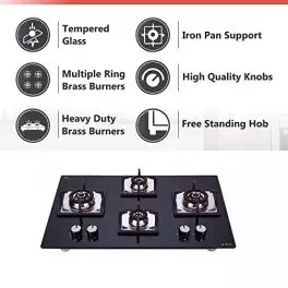 Elica Hob 4 Burner Auto Ignition Glass Top 2 Small and 2 Medium Brass Gas Stove FLEXI FB HCT 470 DX 0 0