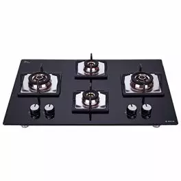 Elica Hob 4 Burner Auto Ignition Glass Top 2 Small and 2 Medium Brass Gas Stove FLEXI FB HCT 470 DX 0