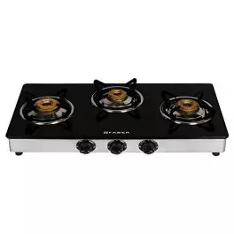 Faber Manual Ignition Stainless Steel Gas Stove 3 Burner Glass Cooktop Power 3BB Stainless Steel Small Black 0