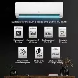 LG 1 Ton 5 Star Ai Dual Inverter Split Ac Copper Super Convertible 6 In 1 Cooling Hd Filter With Anti Virus Protection 2023 Model Rs Q14Ynze White 0