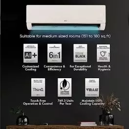 LG 15 Ton 5 Star AI DUAL Inverter Split AC Copper Super Convertible 6 in 1 Cooling HD Filter with Anti Virus Protection 2023 Model RS Q19YNZE White 0