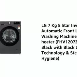 LG 7 Kg 5 Star AI Direct Drive Fully Automatic Front Loading Washing Machine FHV1207Z2M Middle Black Steam for Hygiene Wash 0 0