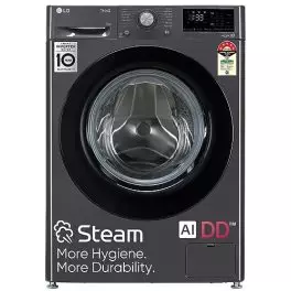 LG 7 Kg 5 Star AI Direct Drive Fully Automatic Front Loading Washing Machine FHV1207Z2M Middle Black Steam for Hygiene Wash 0