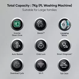 LG 7 Kg 5 Star Inverter Wi Fi Fully Automatic Front Load Washing Machine with Inbuilt Heater FHV1207ZWP Platinum Silver AI DD Technology Steam for Hygiene 0 0