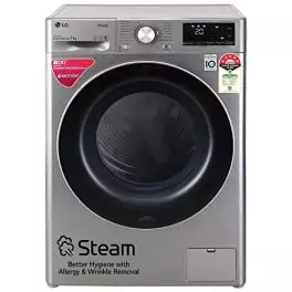 LG 7 Kg 5 Star Inverter Wi Fi Fully Automatic Front Load Washing Machine with Inbuilt Heater FHV1207ZWP Platinum Silver AI DD Technology Steam for Hygiene 0