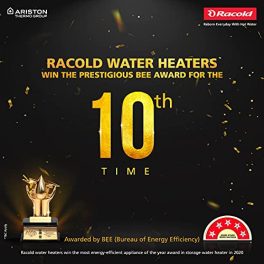 Racold Omnis Lux Plus 10 L Vertical 4 Star Storage Water HeaterGeyser with Free Standard Installation and Pipes Smart Bath Logic Auto Diagnosis Silver Ion for Healthy Water Eco Function 0 1