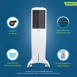 Symphony Diet 35T Tower Air Cooler with Honeycomb Pad Cool Flow Dispenser 35L White 0 0