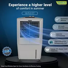 Symphony HiFlo 27 Personal Air Cooler For Home with Powerful Blower Honeycomb Pads i Pure Technology and Low Power Consumption 27L Gray 0 0