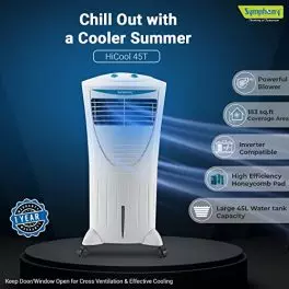 Symphony Hicool 45T Personal Air Cooler For Home with Honeycomb Pad Powerful Blower i Pure Technology and Low Power Consumption 45L White 0 0