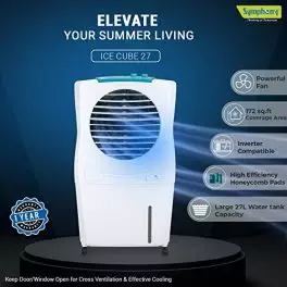 Symphony Ice Cube 27 Personal Air Cooler For Home with Powerful Fan 3 Side Honeycomb Pads i Pure Technology and Low Power Consumption 27L White 0 0