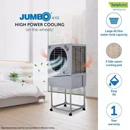 Symphony Jumbo 41 Desert Air Cooler For Home with Aspen Pads Powerful Fan Cool Flow Dispenser and Free Trolley 41L Grey 0 0