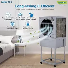 Symphony Jumbo 41 Desert Air Cooler For Home with Aspen Pads Powerful Fan Cool Flow Dispenser and Free Trolley 41L Grey 0 3
