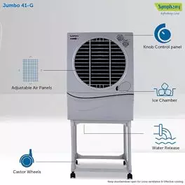 Symphony Jumbo 41 Desert Air Cooler For Home with Aspen Pads Powerful Fan Cool Flow Dispenser and Free Trolley 41L Grey 0 4