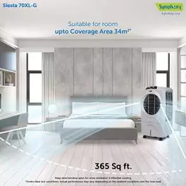 Symphony Siesta 70 XL Desert Air Cooler For Home with Honeycomb Pads Powerful Fan i Pure Technology and Low Power Consumption 70L Grey 0 1
