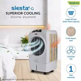 Symphony Siesta G Desert Air Cooler For Home with Aspen Pads Powerful Fan Cool Flow Dispenser and Low Power Consumption 45L Grey 0 0