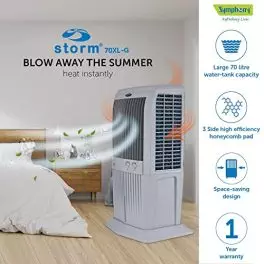 Symphony Storm 70 XL Desert Air Cooler For Home with Honeycomb Pads Powerful Fan i Pure Technology and Low Power Consumption 70L Grey 0 3