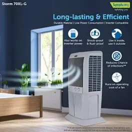 Symphony Storm 70 XL Desert Air Cooler For Home with Honeycomb Pads Powerful Fan i Pure Technology and Low Power Consumption 70L Grey 0 4