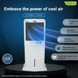 Symphony Storm C 100 XL Desert Air Cooler For Home with Honeycomb Pads Powerful Fan i Pure Technology and Low Power Consumption 100L White 0 0