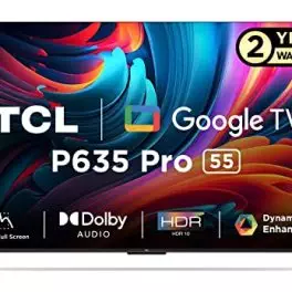 TCL 139 cm 55 inches Bezel Less Full Screen Series Ultra HD 4K Smart LED Google TV 55P635 Pro Black 0