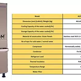 Voltas Normal Cold Water Cooler 6080 PSS Storage Capacity 80 Liter and Cooling Capacity 60 Liter Front Side Body Steel Made in India 0 0
