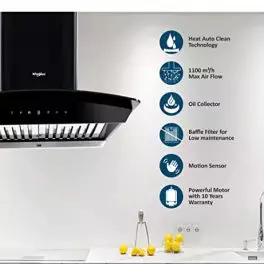 Whirlpool 60 cm 1100 mHR Auto Clean Curved Glass Kitchen Chimney CG 601 HAC HOOD Baffle Filter Touch Control Black 0 1