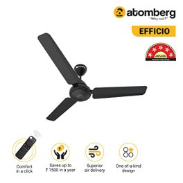 atomberg Efficio 1200mm BLDC Motor 5 Star Rated Classic Ceiling Fans with Remote Control High Air Delivery Fan with LED Indicators Upto 65 Energy Saving 21 Year Warranty Matt Black 0 0