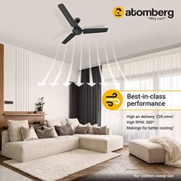 atomberg Efficio 1200mm BLDC Motor 5 Star Rated Classic Ceiling Fans with Remote Control High Air Delivery Fan with LED Indicators Upto 65 Energy Saving 21 Year Warranty Matt Black 0 1