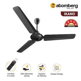 atomberg Ikano 1200mm BLDC Motor 5 Star Rated Classic Ceiling Fans with Remote Control High Air Delivery Fan with LED Indicators Upto 65 Energy Saving 21 Year Warranty Black 0 0