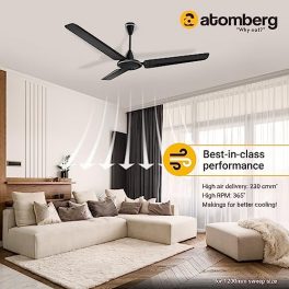 atomberg Ikano 1200mm BLDC Motor 5 Star Rated Classic Ceiling Fans with Remote Control High Air Delivery Fan with LED Indicators Upto 65 Energy Saving 21 Year Warranty Black 0 1