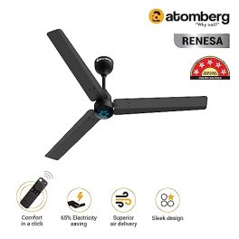 atomberg Renesa 1200mm BLDC Motor 5 Star Rated Ceiling Fans for Home with Remote Control Upto 65 Energy Saving High Speed Fan with LED Lights 21 Year Warranty Midnight Black 0 0