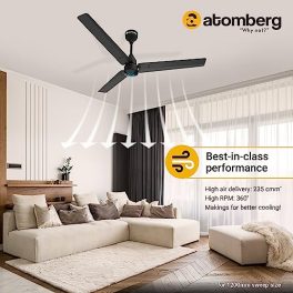 atomberg Renesa 1200mm BLDC Motor 5 Star Rated Ceiling Fans for Home with Remote Control Upto 65 Energy Saving High Speed Fan with LED Lights 21 Year Warranty Midnight Black 0 1