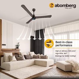 atomberg Renesa 1200mm BLDC Motor 5 Star Rated Sleek Ceiling Fans with Remote Control High Air Delivery Fan and LED Indicators Upto 65 Energy Saving 21 Year Warranty Earth Brown 0 0