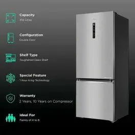 Haier 355 Litre 3 Star Double Door Refrigerator, Mirror Glass (HRB-4053BIS-P)