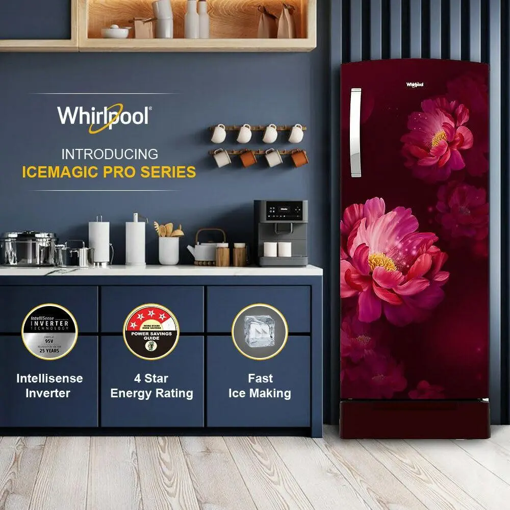 Whirlpool 215 IMPRO ROY, 192 L 3 Star Icemagic Pro Inverter Direct-Cool Single Door Refrigerator, With Base Drawer, Wine Peony