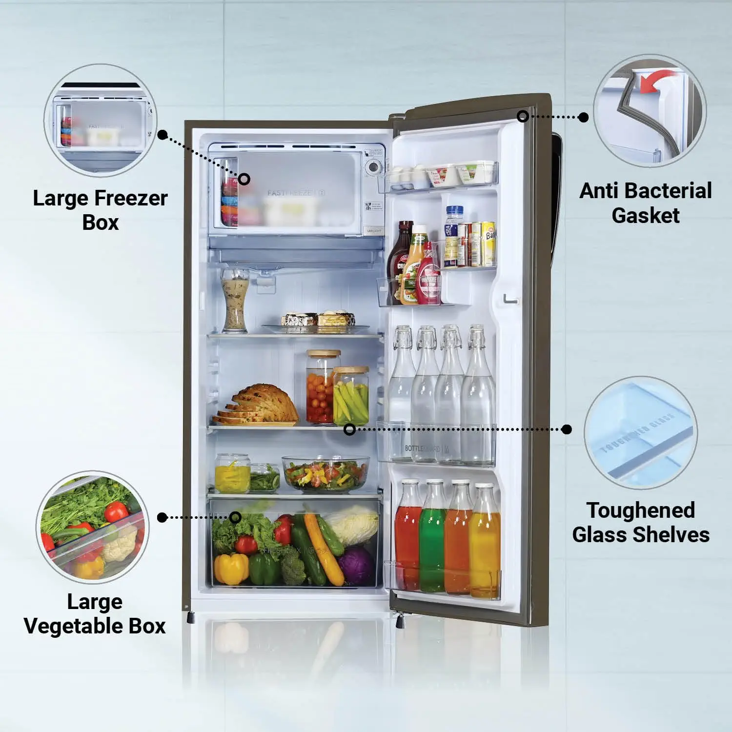 Haier 205 Litre 2 Star, Single Door Refrigerator, Inox Steel (HRD-2262BIS)