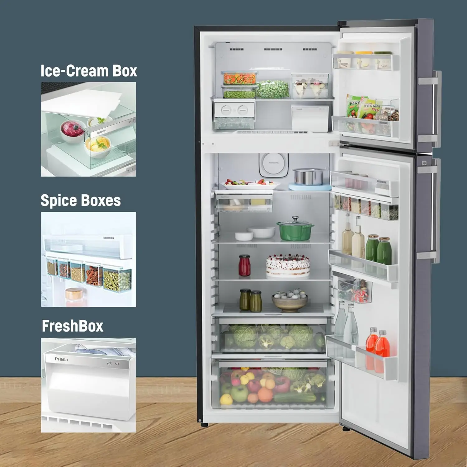 Liebherr TDLBSB3111, 316L 2 Star inverter, Hot to Cool, Frost Free Double Door Refrigerator, 20 Years Warranty on Compressor, Black Gloss