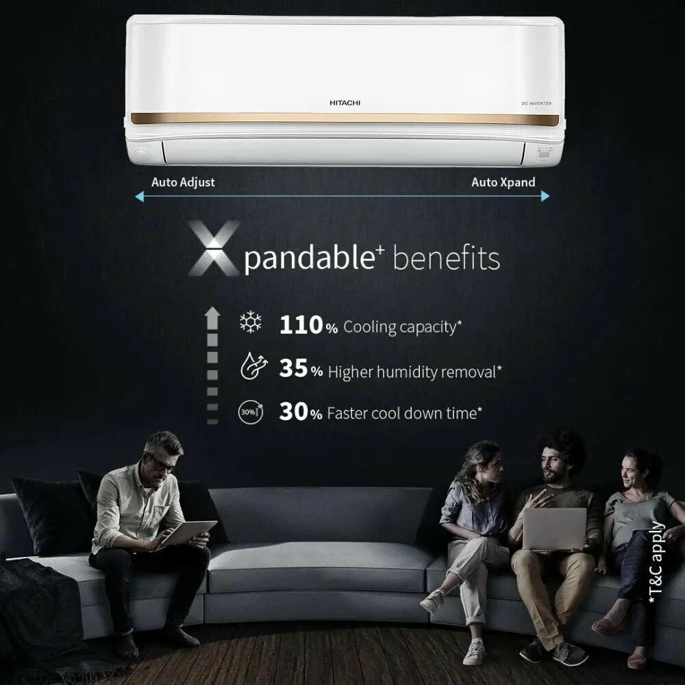 Hitachi RASG322PCAISF, 1.8 Ton 3 Star Inverter Split AC with Xpandable Plus, 100% Copper and Dust Filter, Dual Gold